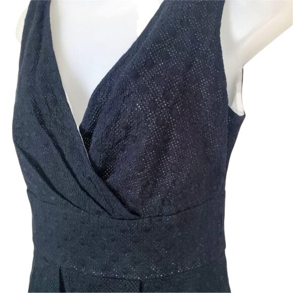 TALBOTS Womens Dress SZ 6 Embroidered Lined Sleeveless Faux Wrap Sheath Academia - Picture 2 of 12